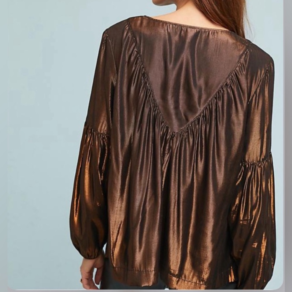 Amadi Pullover holiday blouse, metallic brown, size M